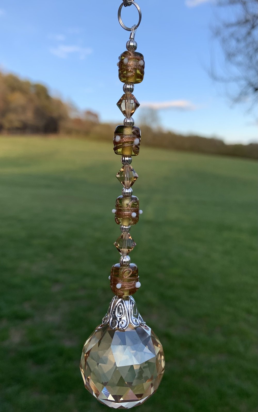 Topaz crystal sun catcher with Swarovski crystals — Unique one of